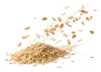 Instant oat flakes with cutout isolated on transparent background flying and falling in motion with natural texture and healthy food concept