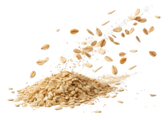 Instant oat flakes with cutout isolated on transparent background flying and falling in motion with natural texture and healthy food concept