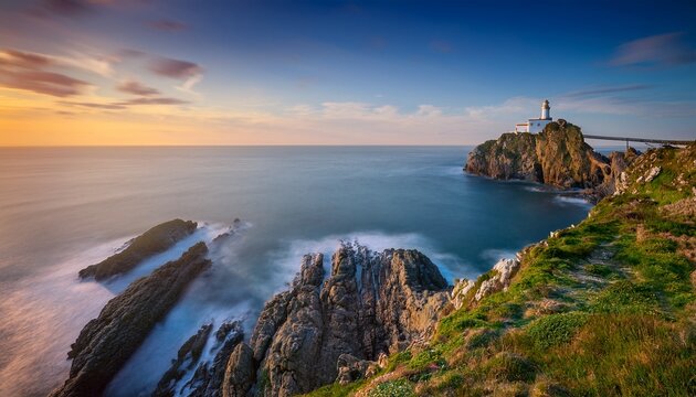 soft light of dawn creover the sea in front of minou lighthouse seascapes soft focus