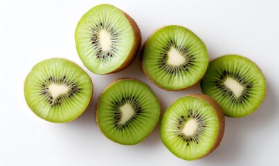 Fototapeta premium Kiwi slices on a white background, Generative AI