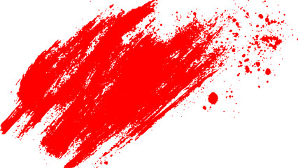 Abstract red paint splatter on white background. Stylish, grunge with a rough, worn look in dust and scratches on a white background. Brush strokes, stain grunge isolated on white background,