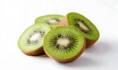 Kiwi slices on a white background, Generative AI