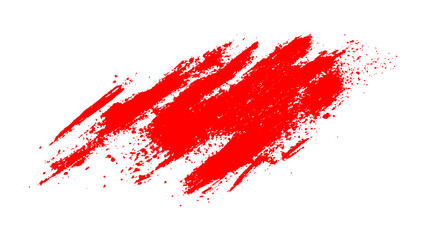 Abstract red paint splatter on white background. Stylish, grunge with a rough, worn look in dust and scratches on a white background. Brush strokes, stain grunge isolated on white background,