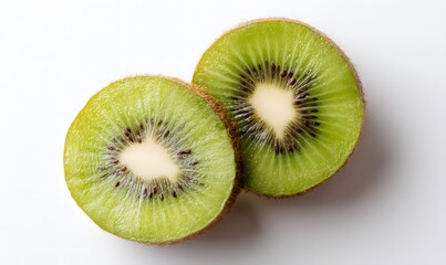 Fototapeta premium Kiwi slices on a white background, Generative AI