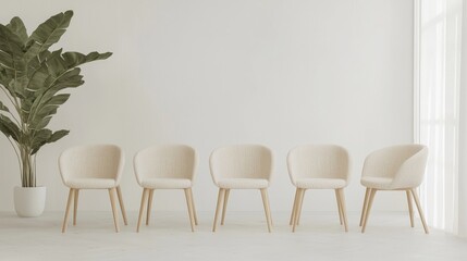 Simple waiting room with beige chairs and plant