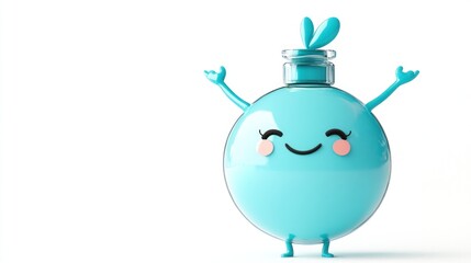 Obraz premium Cheerful light blue round bottle with arms raised