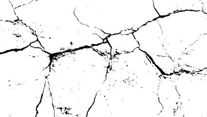 Vector grunge cracked texture style with cracked texture isolated on white background. Cracks concrete wall texture white and black. Grungy, grunge effect, grunge texture, dry land crack effect,	