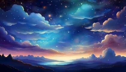 Naklejka premium a serene starry night sky depiction with delicate cloud formations hinting at the vastness of the universe