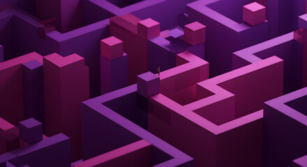 Navigating Complex Structures Person Standing Atop Geometric Maze In Shades Of Purple