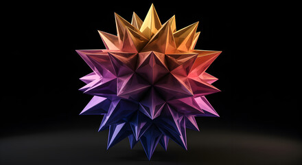 Geometric Icosahedron With Gradient Colors Against A Dark Background