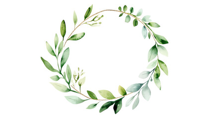 Obraz premium Watercolor Greenery Wreath with Leaves Frame