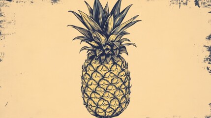 Detailed Hand-Drawn Illustration of a Pineapple on a Soft Yellow Background for Creative Projects