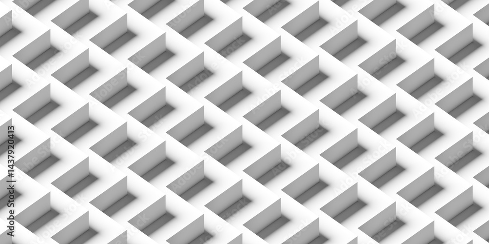 Poster modern minimal white orthographic zig-zag steps with shadow, geometry pattern background