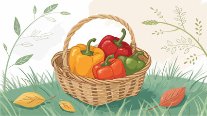 Capsicum in wicker basket in natural background, Capsicum Illustration vector design