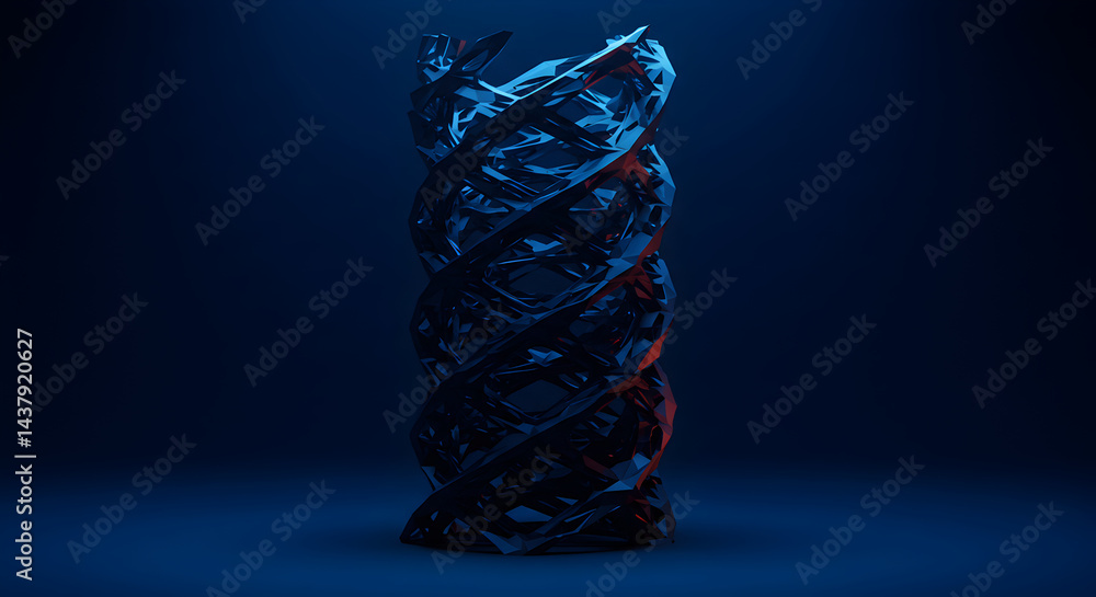 Poster captivating abstract structure with twisted angular surfaces in deep blue tones