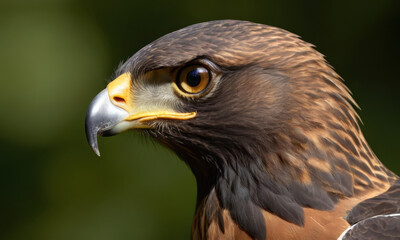 Fototapeta premium A close-up image of a bird of prey's face, with sharp features and piercing eyes