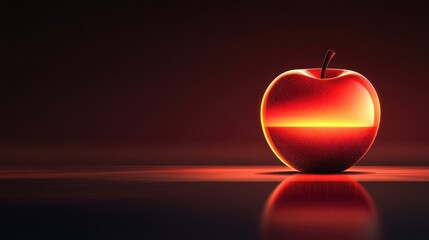 Red apple with glowing inner light on dark background for creative, artistic, and conceptual visual design