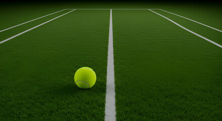 Tennis Court Focus With Single Ball Ready For Action On Green Surface