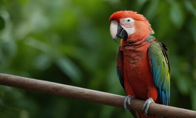 Obraz premium Colorful parrot sits atop wooden stick, great for use in tropical or wildlife scenes