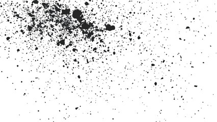 Dirt dust texture isolated on white background, top view. Black dust with effect fragments explosion isolated on white background and texture, 