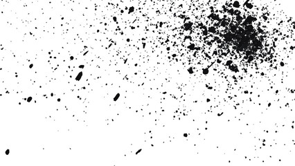 Dirt dust texture isolated on white background, top view. Black dust with effect fragments explosion isolated on white background and texture, 