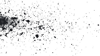 Dirt dust texture isolated on white background, top view. Black dust with effect fragments explosion isolated on white background and texture, 