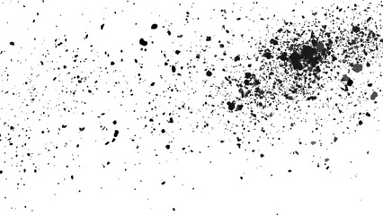 Dirt dust texture isolated on white background, top view. Black dust with effect fragments explosion isolated on white background and texture, 