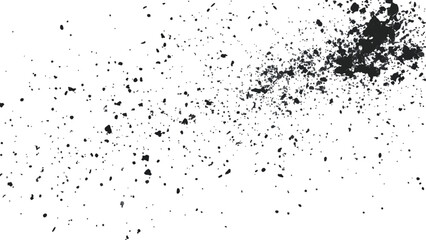 Dirt dust texture isolated on white background, top view. Black dust with effect fragments explosion isolated on white background and texture, 