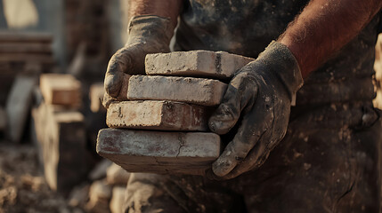 Construction Worker Holding Bricks