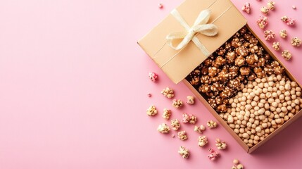 Naklejka premium Gourmet popcorn gift box, pink backdrop