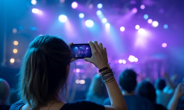 Woman taking photo of concert stage