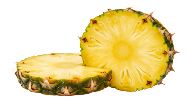 Sliced Pineapple Fruit Cross Sections on White Background Still Life