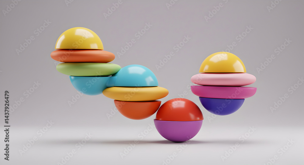 Aufkleber dynamic arrangement of abstract spheres and disks in vibrant colors