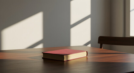 Red Book Laying Flat On the Table With Light and Shadow Overlay