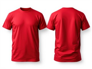 Blank T Shirt color red on invisible mannequin template front and back view on white background