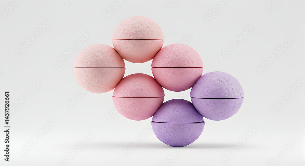Poster pastel spheres displaying geometry and texture on seamless background