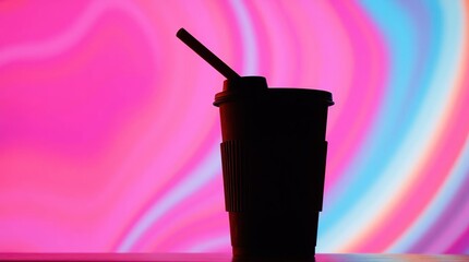 Silhouette of a takeaway coffee cup with straw