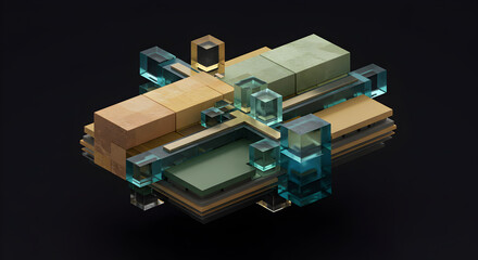 Fototapeta premium Geometric Arrangement Of Translucent And Solid Cubes On Dark Backdrop