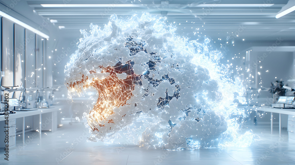 Aufkleber a glowing abstract creature emerges in a futuristic lab. possible application could be a science fic
