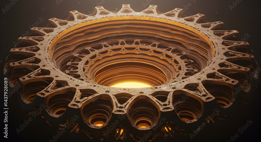 Poster complex geometrical structure of circular shape with central illumination