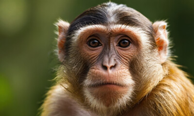 A close-up shot of a monkey's face with a blurred background, great for animal-related illustrations or designs