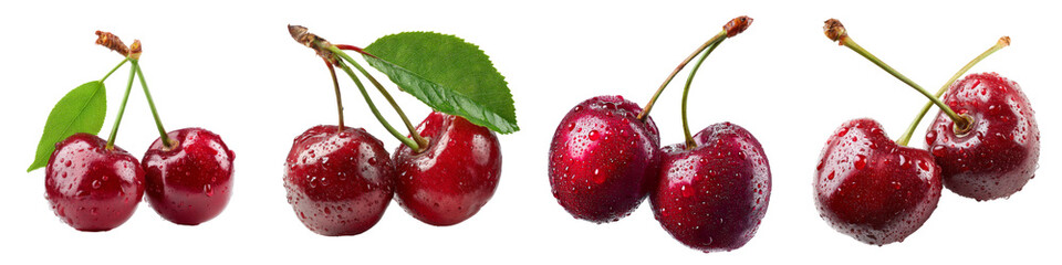 Collection of two cherries fruits isolated on transparent or white background 