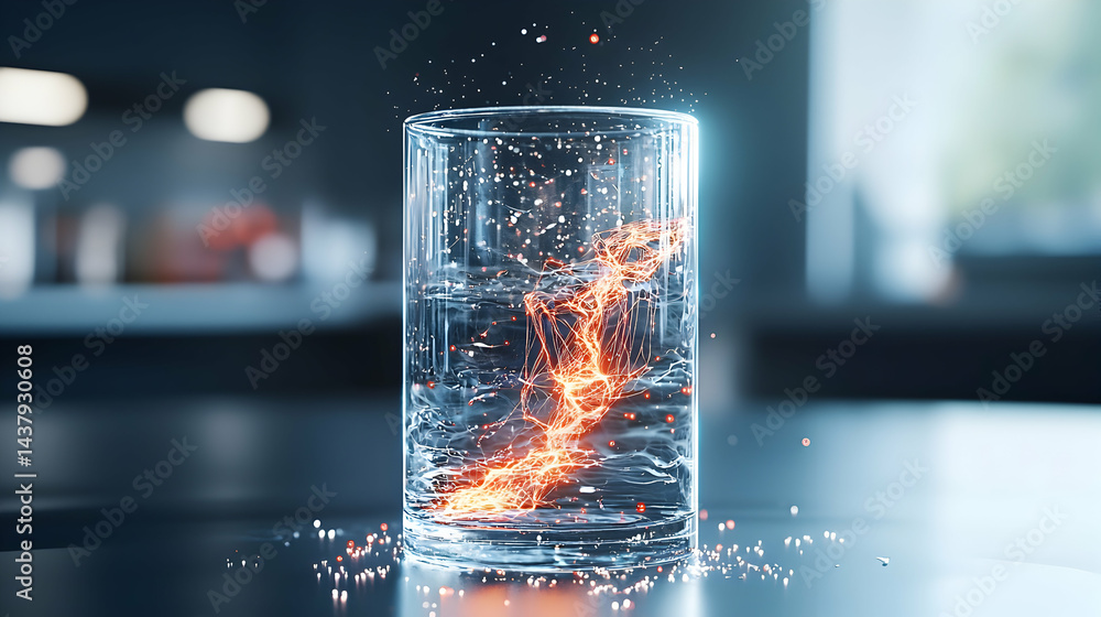 Aufkleber a glass of water glows with energy. this image could be used to visualize concepts like energy scien