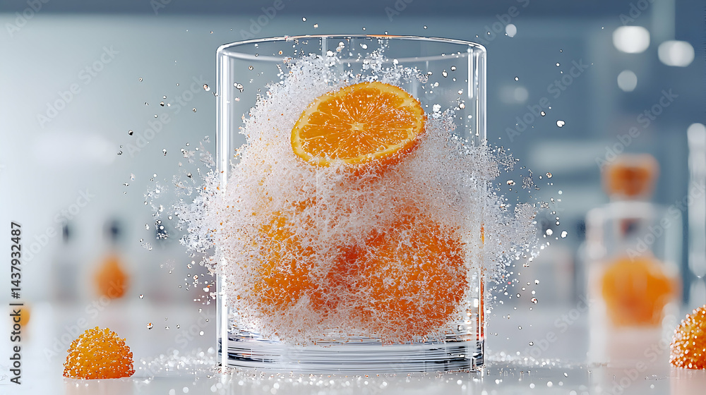 Aufkleber an artistic image of orange slices in a glass appearing to explode with bubbles and sugar. ideal for