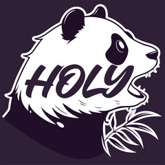 HOLY Panda Illustration: Black-and-White Stylized Design with Bamboo and Bold Typography"
