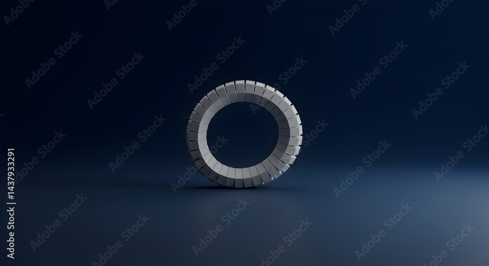 Poster geometric torus constructed from blocks on a deep blue backdrop