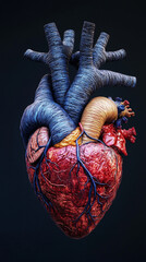 Naklejka premium Detailed 3D anatomical human heart model against dark background