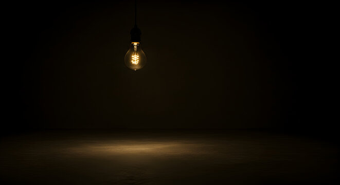 Single Vintage Edison Light Bulb Illuminating Dark Space Illustration - Powered by Adobe