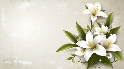 White lilies bouquet with grunge background.