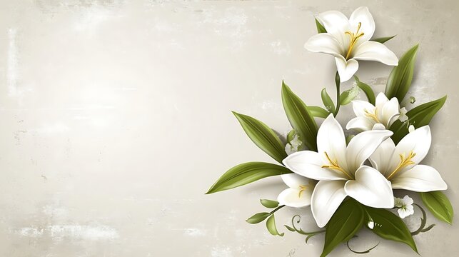 White lilies bouquet with grunge background.